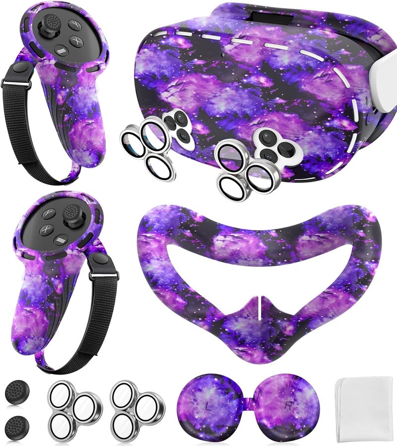 ms cleo Silicone Cover Set Compatible with Meta/Oculus Quest 3s Accessories, Silicone Face Cover, Controller Grip Cover, Camera Lens Protector, VR Shell Cover, Protective Lens Cover, Not Fit Quest 3 - Image 1